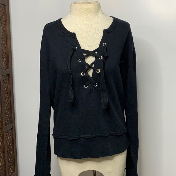 True Religion lace up slouchy sweatshirt black - Picture 1 of 8